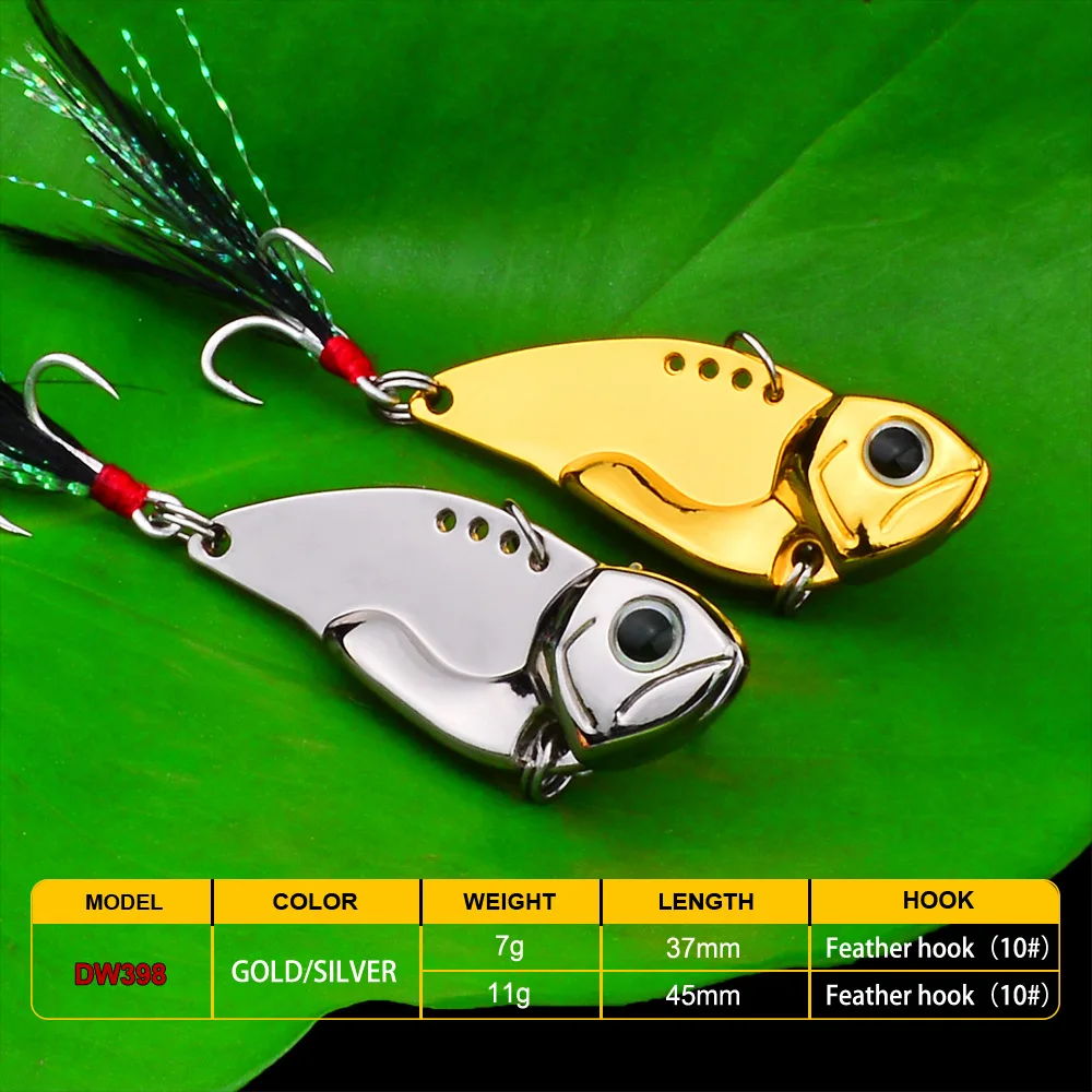 Señuelo de pesca con vibración de Metal VIB, 1 piezas, 7g 11g, cebo duro con anzuelos triples, plantilla para Lucio, aparejos de pesca para curricán - imagen 4