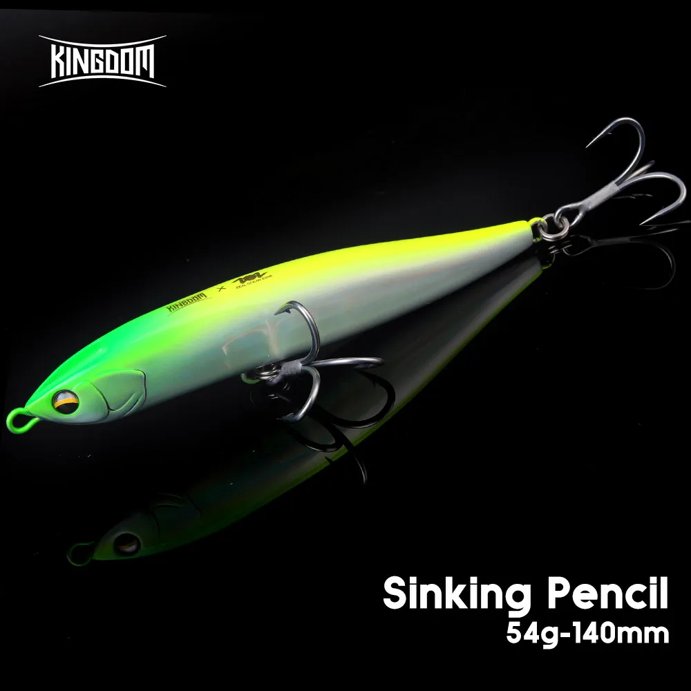 Kingdom-señuelo tipo lápiz que se hunde, 140mm, 54g, Wobblers duros artificiales de agua salada de fundición larga, Jerkbait para curricán de lubina