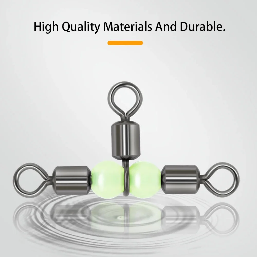 DNDYUJU, 10 Uds., línea cruzada rodante de 3 vías, giratorios de pesca con cuentas luminosas, anzuelos en T, línea para accesorios de pesca, aparejos - imagen 4