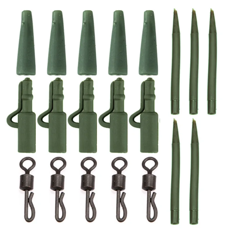 Accesorios de pesca de carpa 20 piezas, Clip de plomo, cola giratoria de cambio rápido, mangas antienredos de goma para aparejos de pesca gruesos - imagen 5