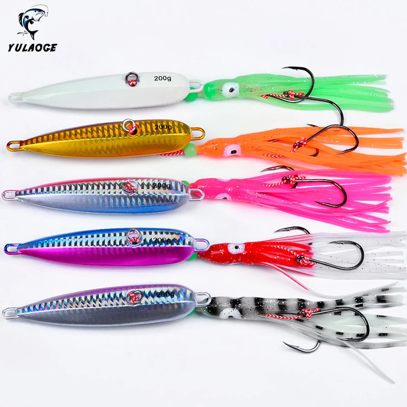 Plantilla de Metal lento de 40G y 80G, anzuelo luminoso de calamar, gancho doble para lubina, merro, pez mandarín, aparejos de cebo Artificial, 1 Uds. - imagen 5