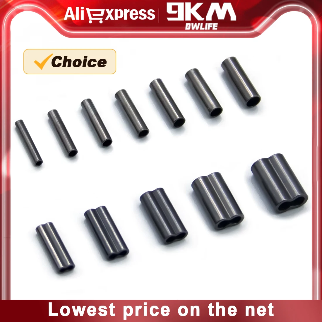 Mangas de prensado de pesca, tubo de alambre de pesca de un solo barril doble, accesorios de sedal, conector de tubo, 9KM, 50 Uds.