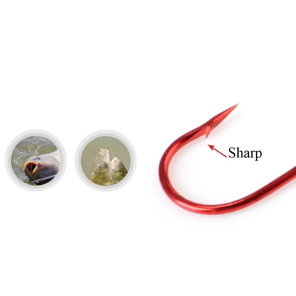 NGB 10 Uds. Anzuelos de pesca de acero rico en carbono tamaño de anzuelos de púas # 6- # 16 accesorios de pesca de carpa juego de anzuelos con ojos Pesca - imagen 4