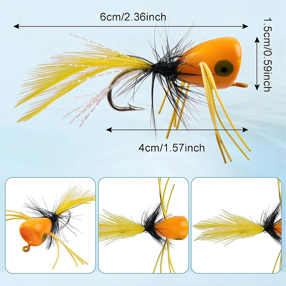 10 Uds pesca con mosca Popper moscas moscas secas pesca con mosca Popper señuelos Topwater Bass Panfish Poppers moscas señuelos cebos con ganchos - imagen 2