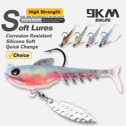 Señuelos de pesca de 9KM Swimbait Jig Head Spinners de agua salada señuelo de plástico suave de silicona con hoja para agua dulce