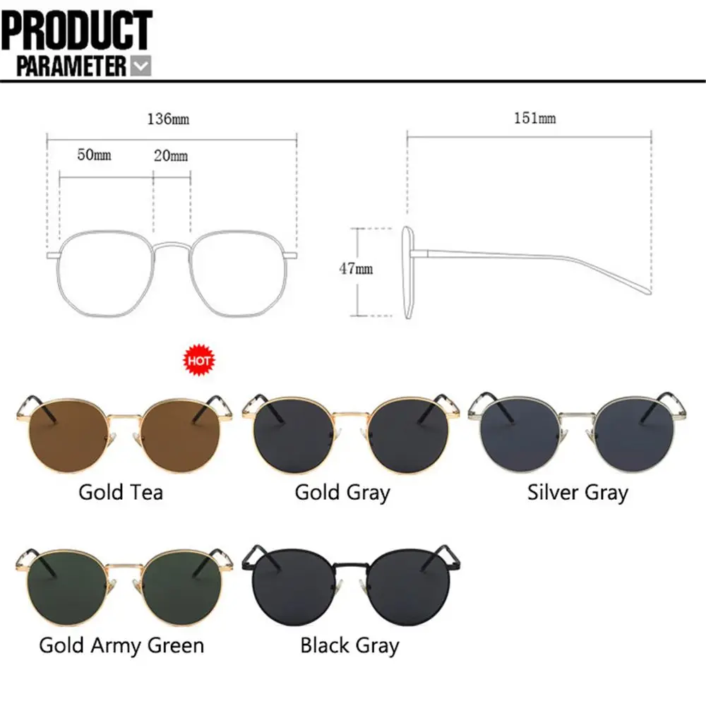Gafas de sol redondas para hombre y mujer, lentes con montura de Metal, lentes de pesca, estilo Hip Hop, protección UV400 - imagen 5