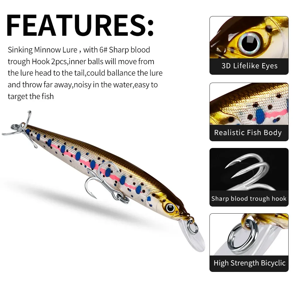 Señuelos de Pesca de pececillo que se hunden, 110mm, 10,5g, cebo duro Artificial, Wobblers de Pesca para Lucio, lubina, trucha, Jerkbait de plástico - imagen 5