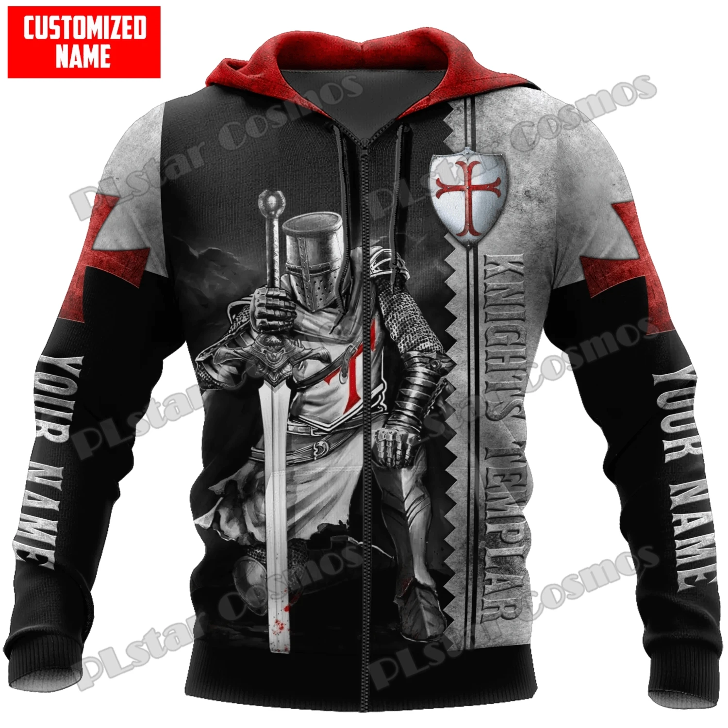 Caballeros Templarios orando nombre personalizado 3D impreso hombres Sudadera con capucha y sudadera Unisex Casual con capucha jersey otoño chaqueta con cremallera QDY18 - imagen 3