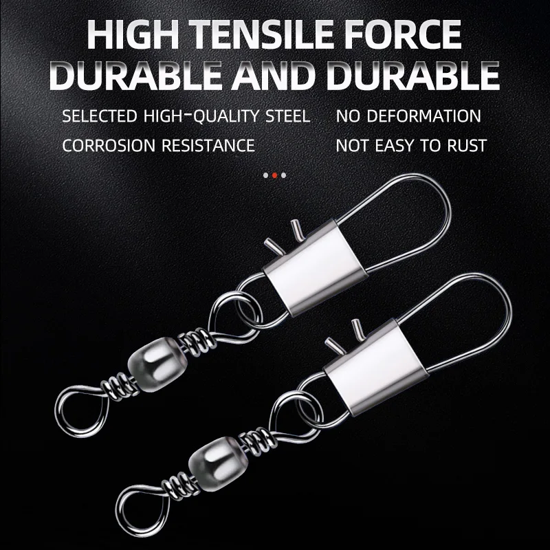 100 Uds. Conector de pesca giratorio, Pin de enclavamiento, rodamiento giratorio, Clips Fastlock, anzuelo, señuelo, accesorios de aparejos - imagen 3