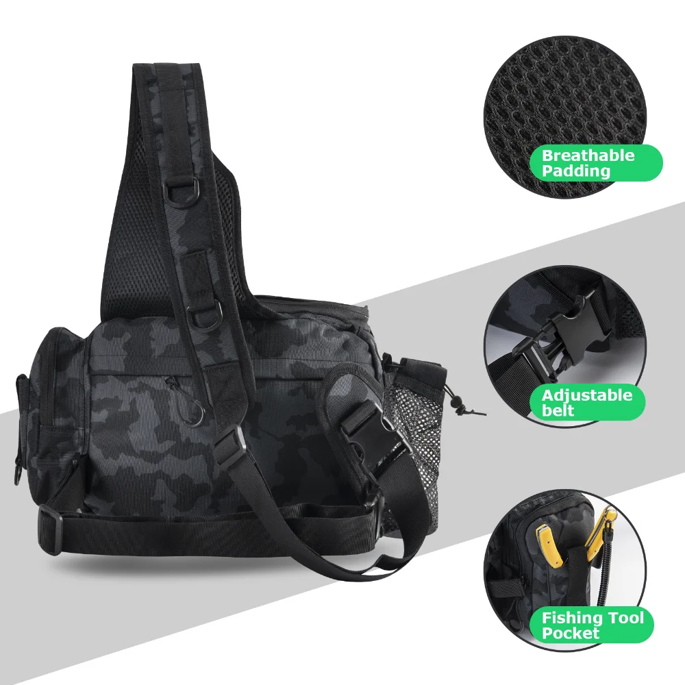 Goture-Bolsa de aparejos de pesca multifuncional, paquete de cintura cruzado de un solo hombro, almacenamiento a prueba de agua para señuelos y aparejos de pescado - imagen 5