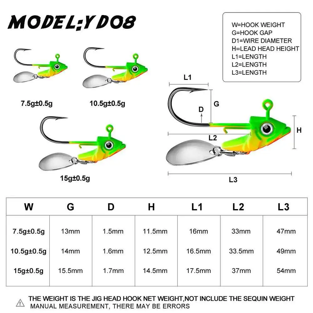 Plantillas de cabeza, anzuelo de pesca de 10,5G/15G, juego de anzuelos compensados, anzuelo de pesca de gusano suave para lubina, señuelo de pesca de carpa, anzuelo de plomo - imagen 4