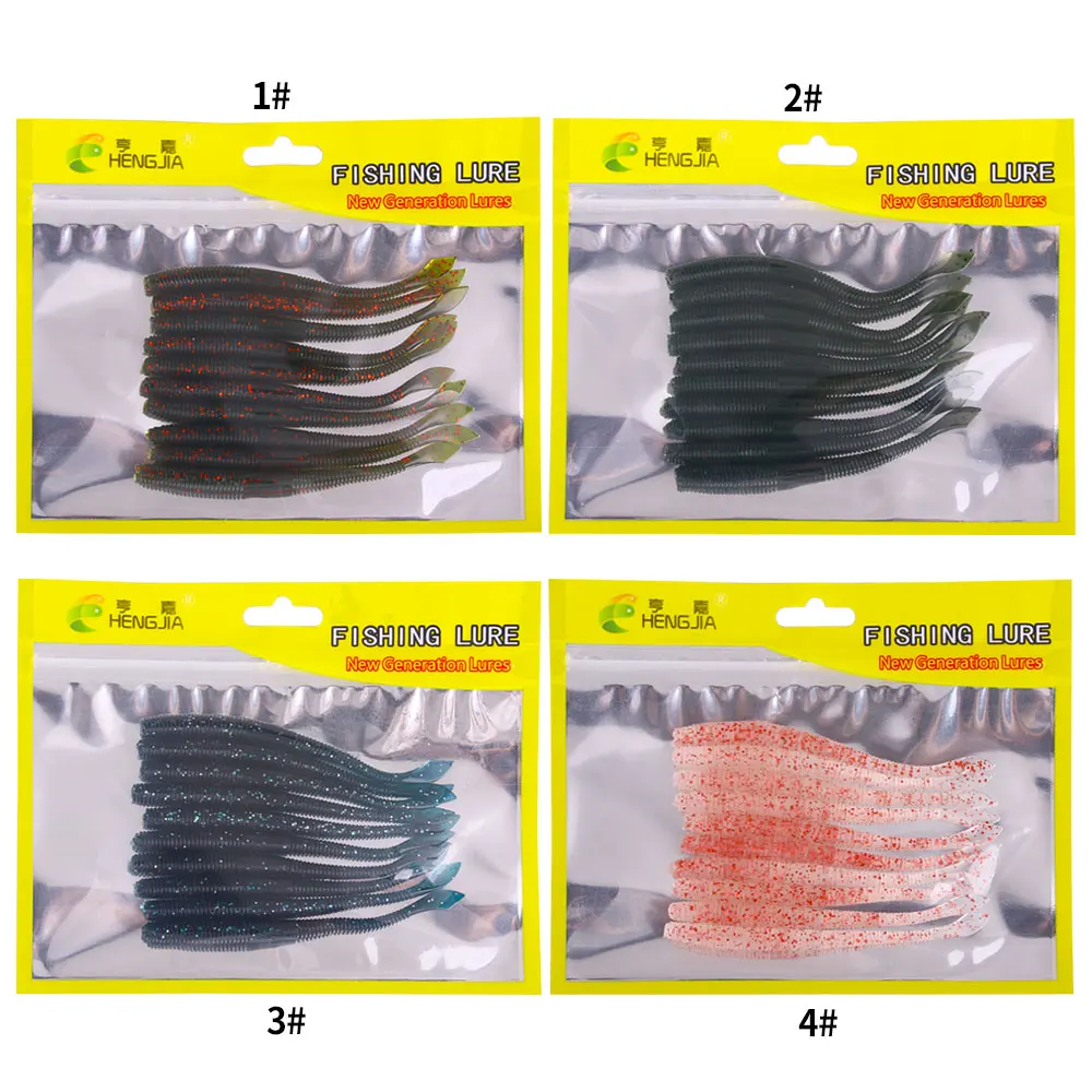 Señuelos blandos de gusano de 10 piezas, cebos de silicona, plantilla Artificial de hundimiento lento, Wobbler, rosca de bajo, Leurre Souple - imagen 3