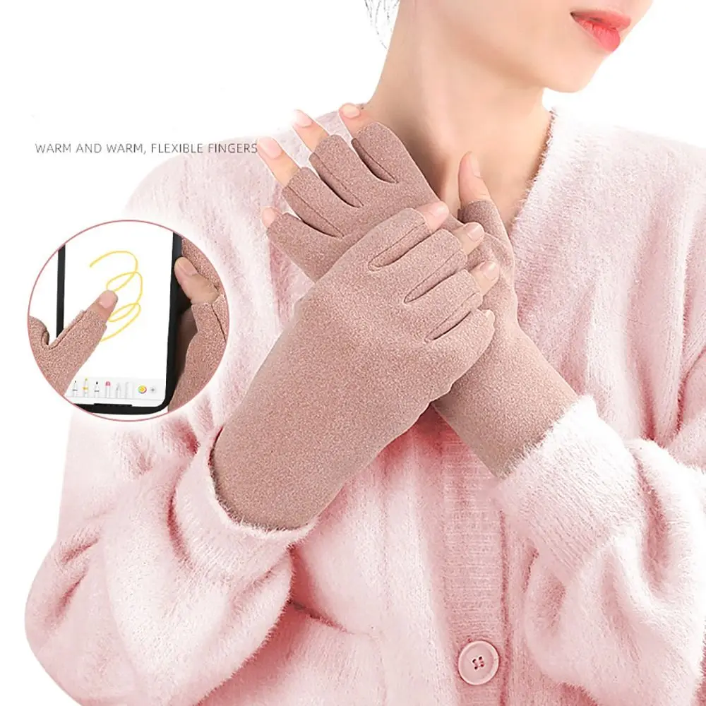 Guantes de invierno a prueba de viento para mujer, manoplas de conducción lisas a prueba de frío, guantes de medio dedo de moda - imagen 3