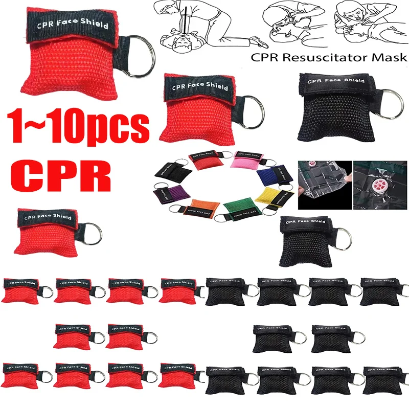 Herramientas de cuidado de la salud de rescate al aire libre, máscara de resucitador de chorro, llavero, protección facial de emergencia de primeros auxilios, máscara profesional CPR, 1/10 unidades