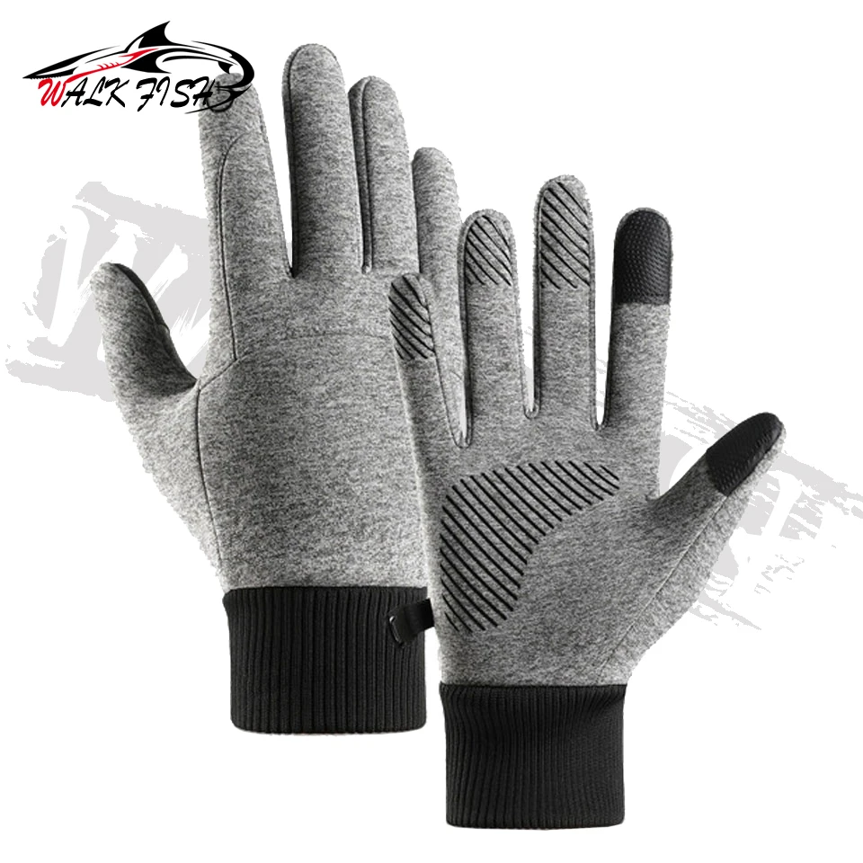 WALK FISH-guantes de pesca de lana antideslizantes para hombres, pantalla táctil térmica, a prueba de viento, impermeable, esquí, correr, bicicleta, motocicleta - imagen 5
