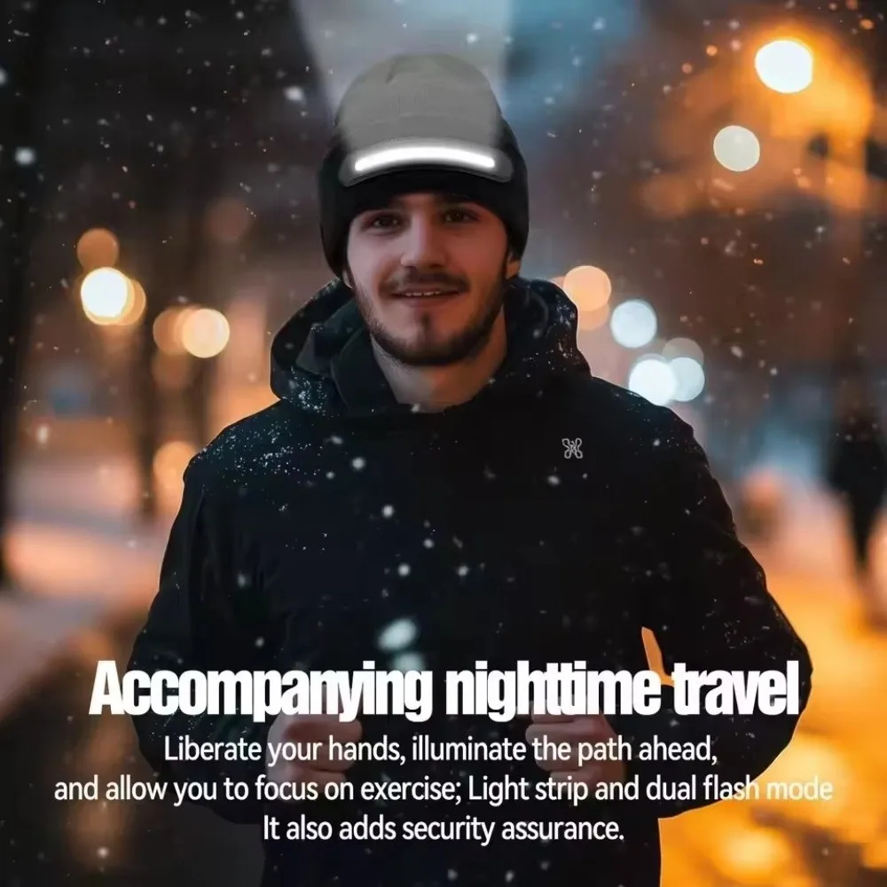 Gorro con luz LED recargable por USB, altavoz incorporado con micrófono, gorro inteligente desmontable con Bluetooth, gorro tejido con iluminación de tres etapas - imagen 2