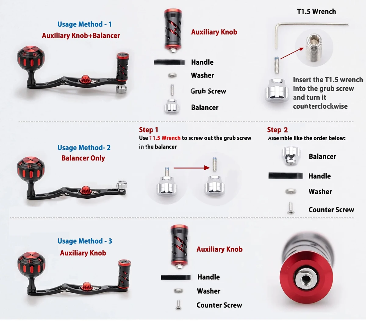 HEIGHTEN Mango de carrete de Baitcasting 70mm para Shimano Daiwa, accesorios de carrete de cebo - imagen 4