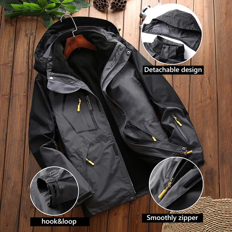 Chaqueta con capucha para mujer, abrigo 3 en 1 desmontable, impermeable, 3 en 1, para senderismo, Camping, Otoño e Invierno - imagen 5