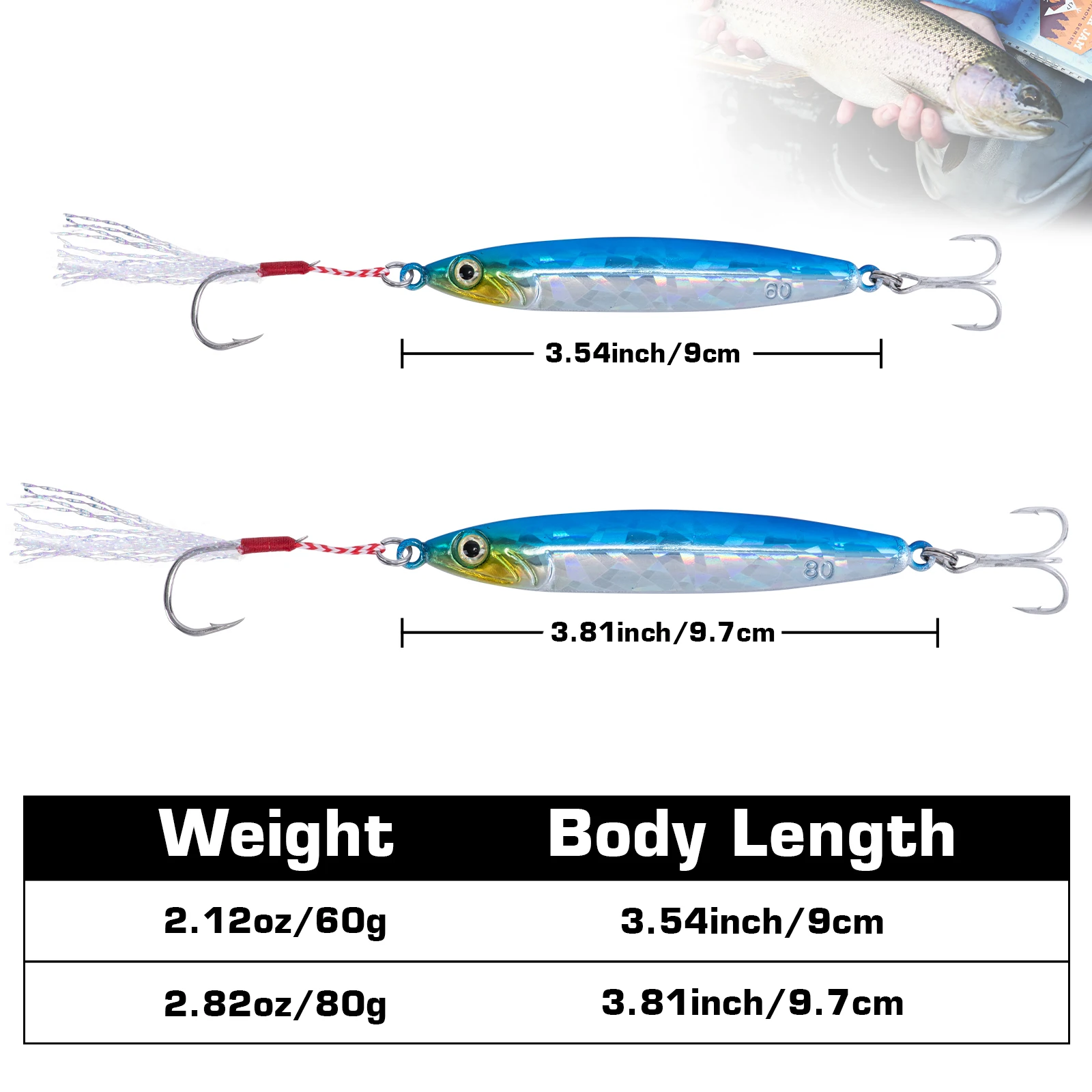 Goture-señuelo de pesca de tungsteno, cebo duro de alto carbono, aparejos artificiales de agua salada, 60g, 80g - imagen 5