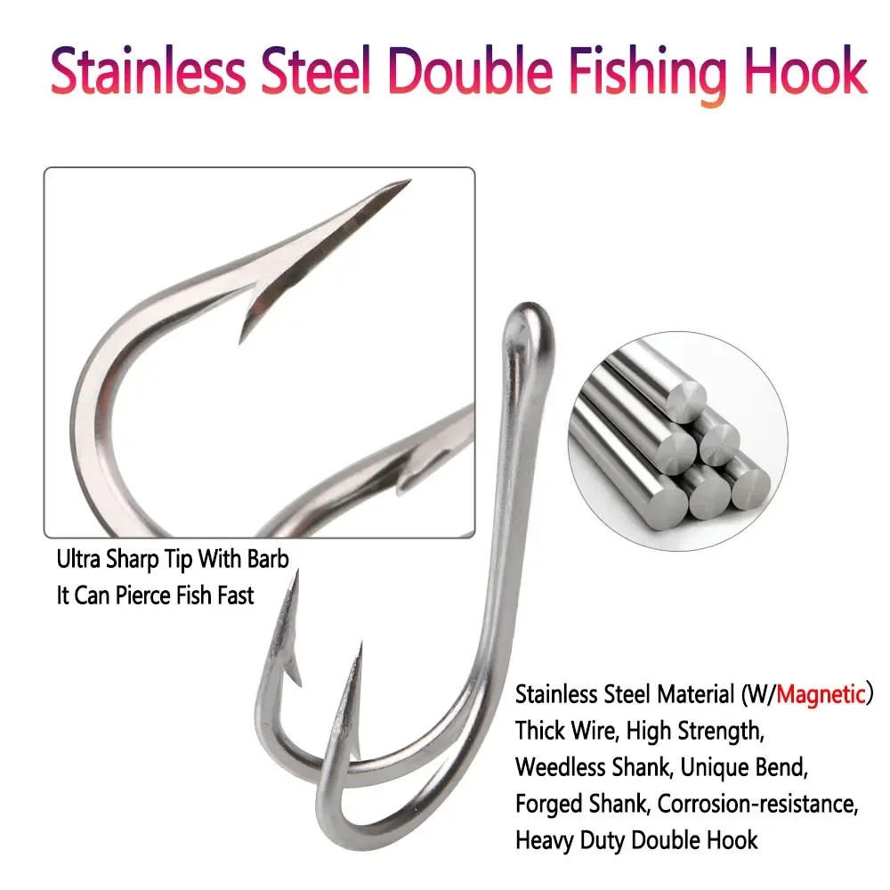 Bimoo-anzuelo doble de acero inoxidable resistente, señuelo suave para pesca en agua salada, accesorios para peces - imagen 2