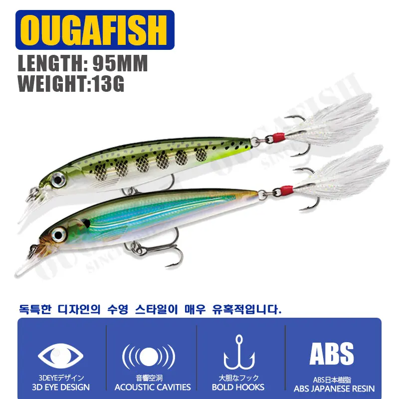 1 Uds 95mm 13g Suspend Minnow señuelo de pesca Wobblers con anzuelo de hazaña accesorios de Peche negro Minnow Leurre cebo duro Artificial - imagen 2