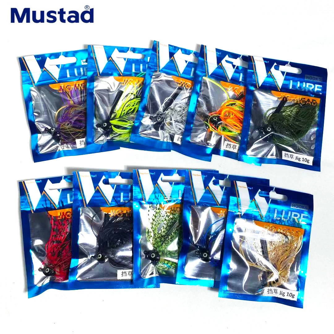 Mustad A007 7g 10g 14g anzuelo de pesca Spinner anzuelo de hierba anti-colgante anzuelo de cabeza de plantilla de silicona con falda Señuelos de pesca de barba - imagen 3
