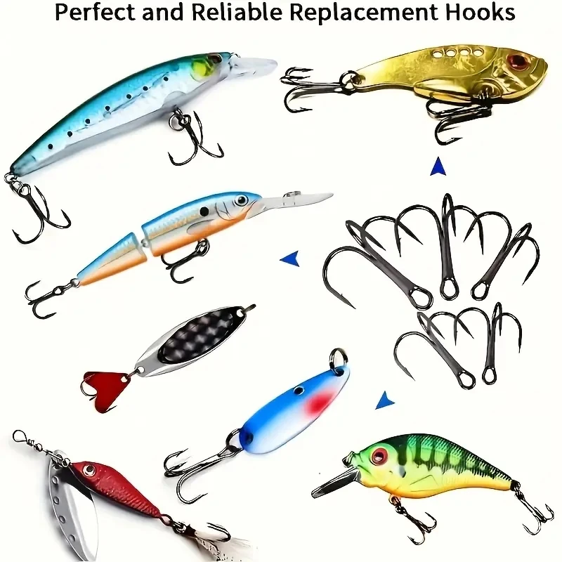 100/50 unids/caja súper afilado tres anzuelos de ancla pesca en el mar púas triples anzuelos de acero al carbono para plantilla carpa aparejos de señuelo de pesca - imagen 5