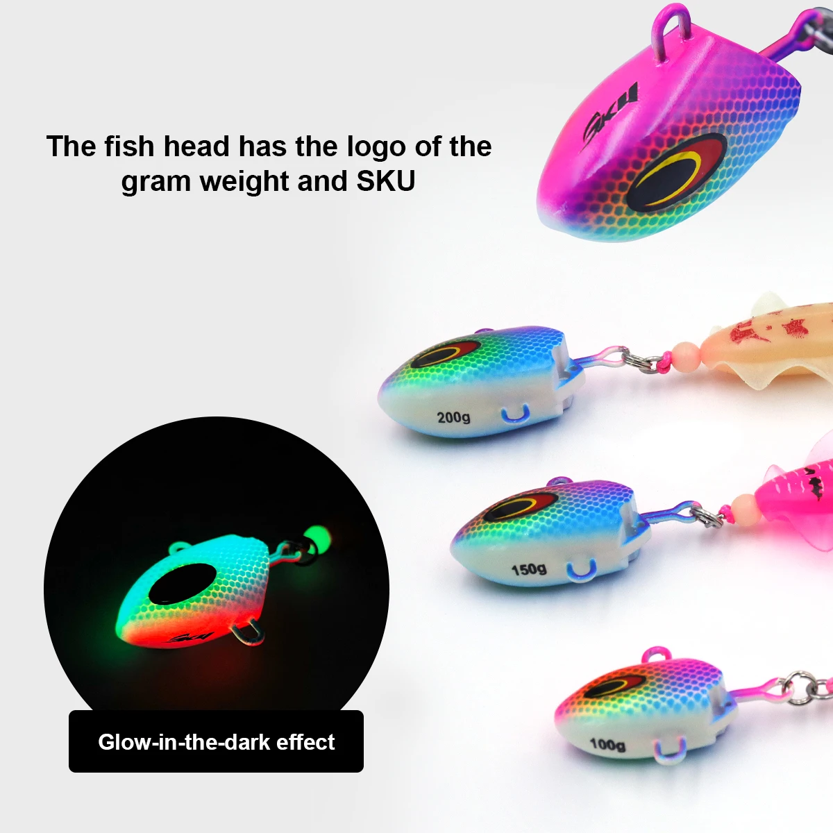 ZYZ-cebo de calamar con cabeza JIG, anzuelos dobles afilados, 100G, 150G, 200G, anzuelos de cuerda para pesca en aguas profundas, para atún, malta, pargo - imagen 4