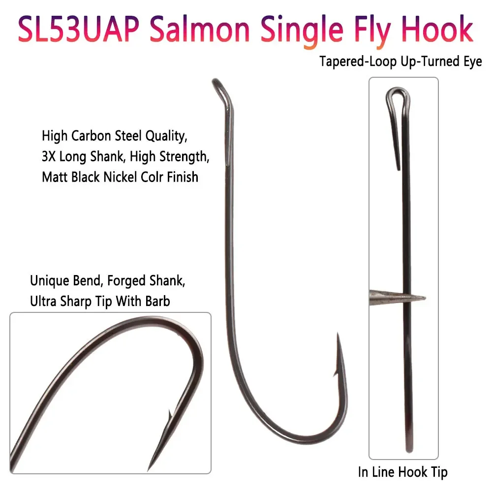 Bimoo 5 piezas # 10~ # 2/0 acero alto en carbono 3X largo SL53UAP anzuelo de mosca individual de salmón para atar Streamer húmedo salmón trucha Señuelos de pesca - imagen 3