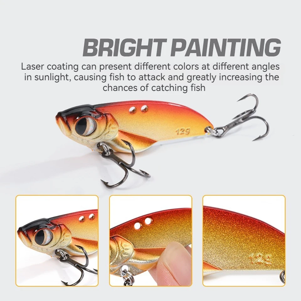 WALK FISH señuelo de Metal VIB, cebo duro Artificial con vibración de ojos 3D, aparejos de pesca de perca y Lucio, 7g, 12g, 16g, 1 pieza - imagen 3