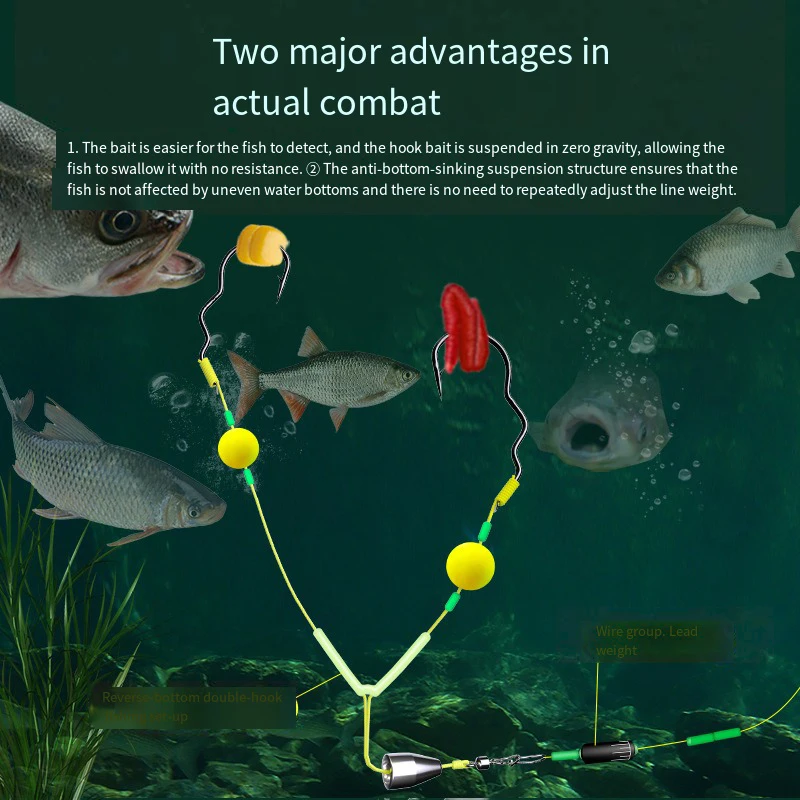 1 Uds. Aparejos de pesca con doble gancho, equipo de suspensión, anzuelo de pesca de carpa listo para usar, aparejos de pesca antiinferiores, señuelo de pesca - imagen 4