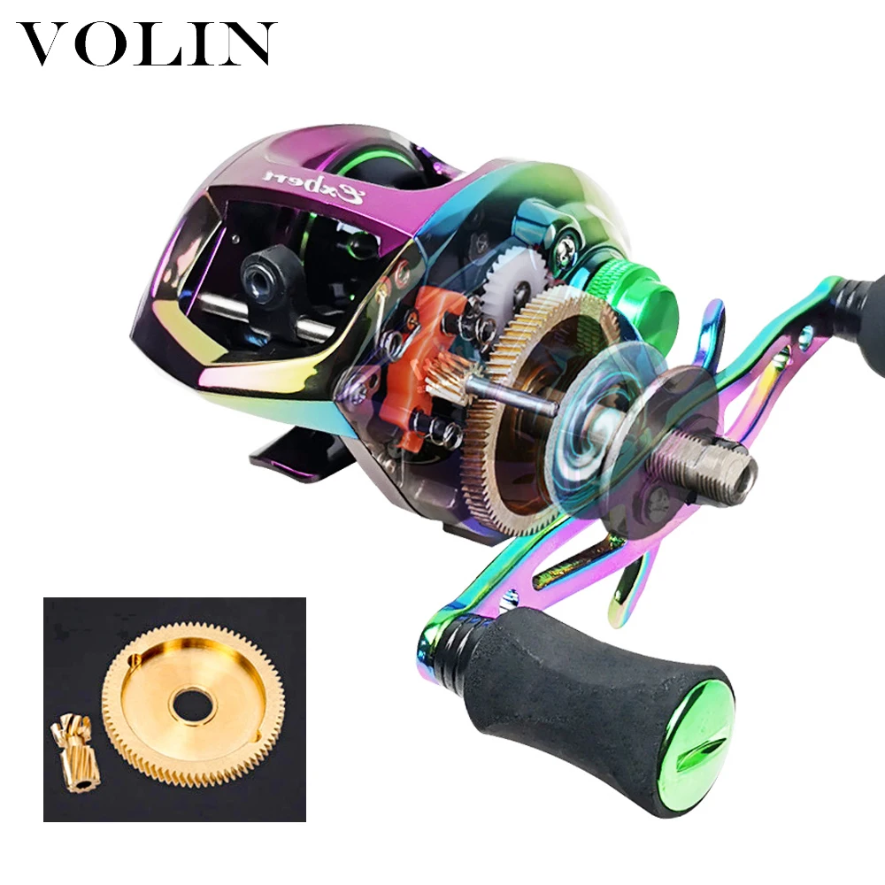 Volin-carrete de pesca Baitcasting, sistema de freno magnético, galvanoplastia colorida, Universal, 18 + 1 BB 6,3: 1, arrastre máximo de 10kg - imagen 5