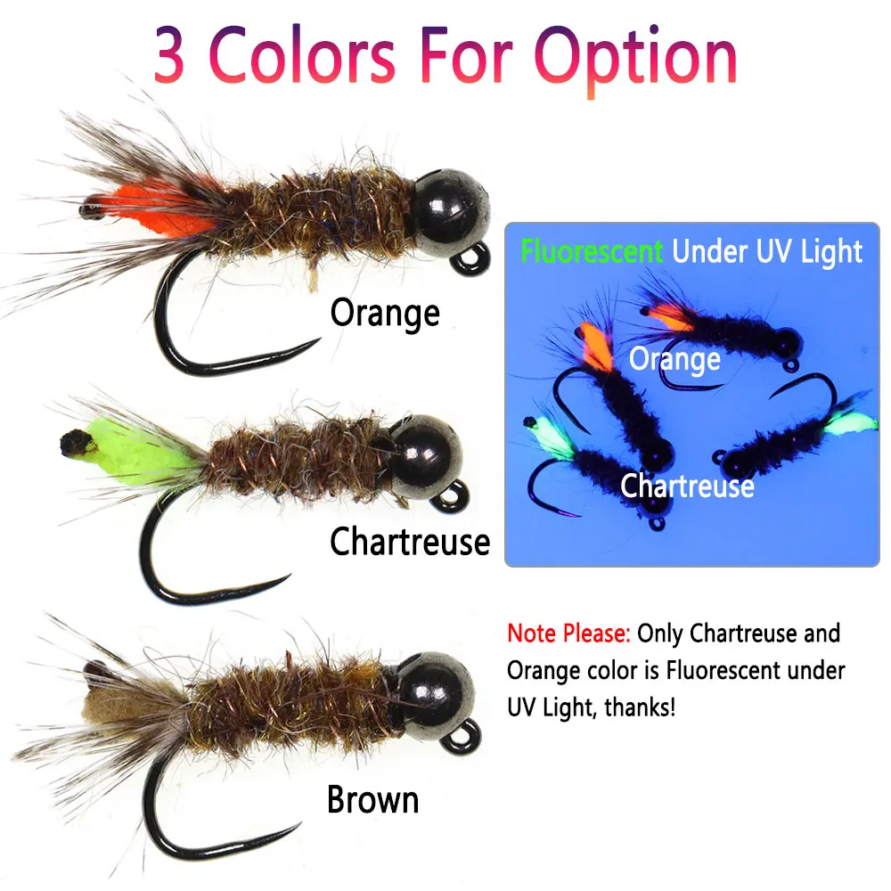 3 piezas # 12 cabeza de cuentas de tungsteno de hundimiento rápido sin púas Peeping Caddisfly Jig Ninfa oreja de liebre Dub Wet Euro Ninfa Tout señuelo de pesca - imagen 4