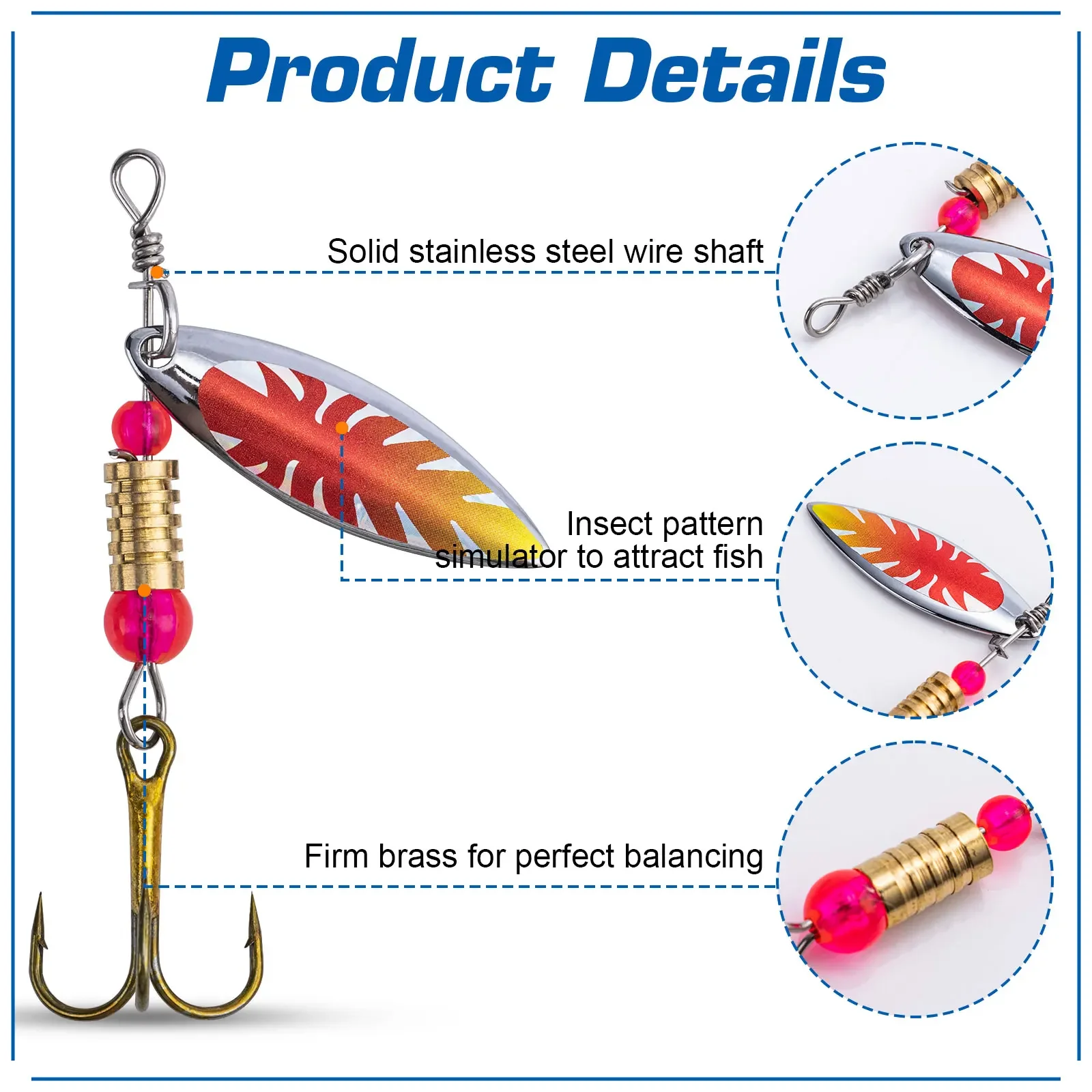 Goture-cuchara giratoria de Metal para pesca, cebo portátil de 5,5 cm, Wobblers con anzuelos, tamaño 6 #, para lubina, trucha, perca, Lucio, 16 unids/lote por caja - imagen 3