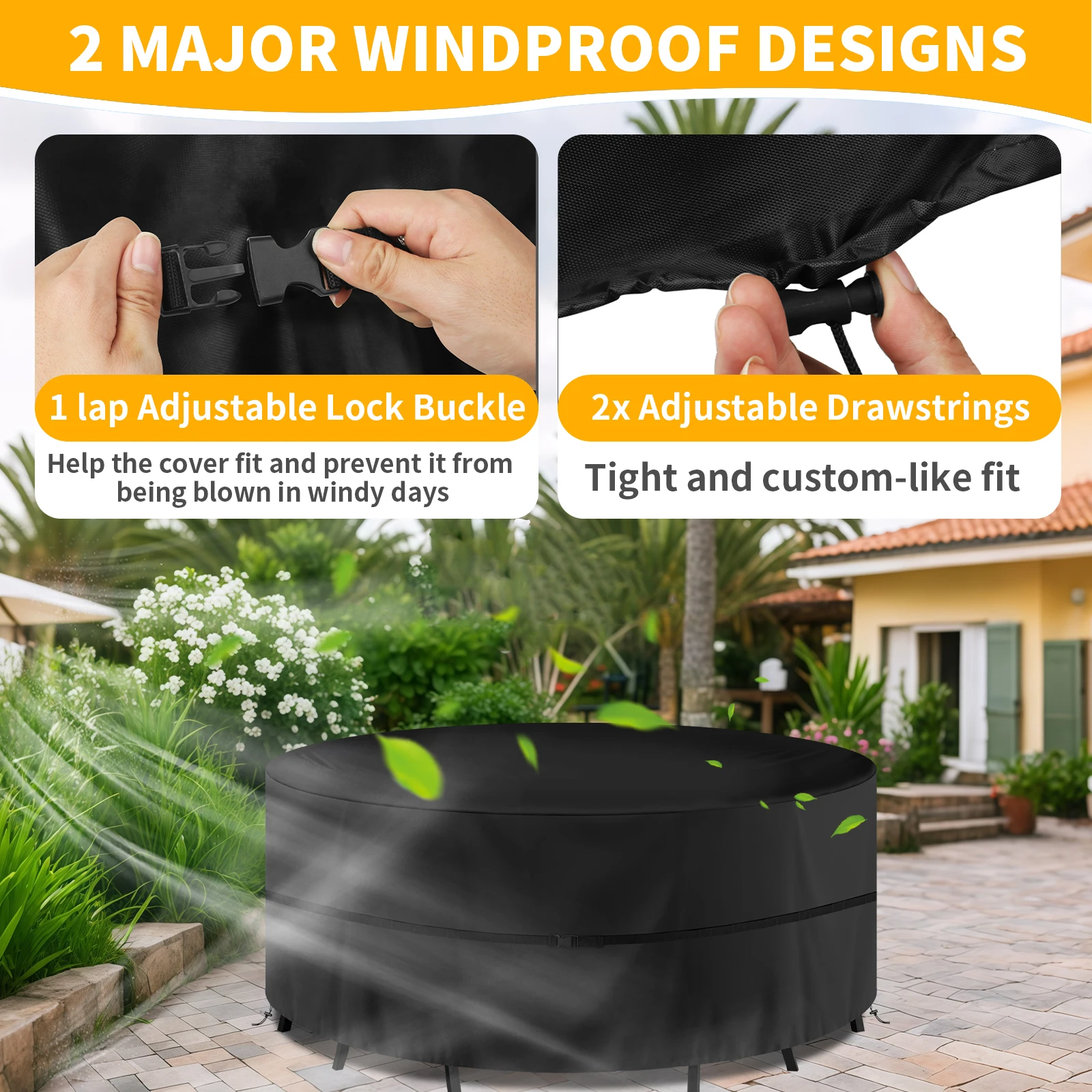 Cubiertas impermeables para muebles de jardín, cubierta para muebles de mesa redonda Oxford 210D para mesa redonda de ratán y sillas, juego de muebles de Patio - imagen 4