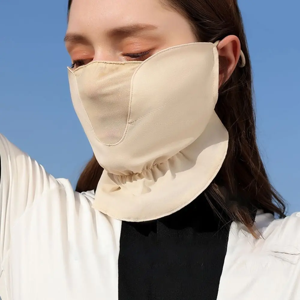 Mascarilla de protección solar de seda de hielo para mujer, bufanda fina y transpirable, Anti-UV máscara facial, cubierta de media cara, Verano - imagen 4