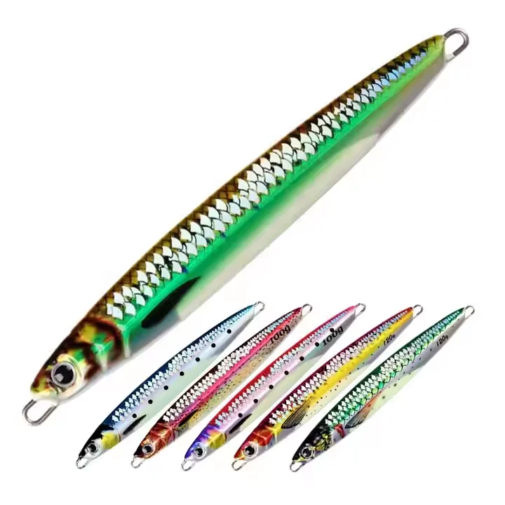 TAKEDO MJ01 Señuelos de pesca con impresión 3D, señuelo de Jigging con revestimiento UV, plantilla de Metal, cebo de pescado débil, cebo Artificial Luminou para Bar, atún