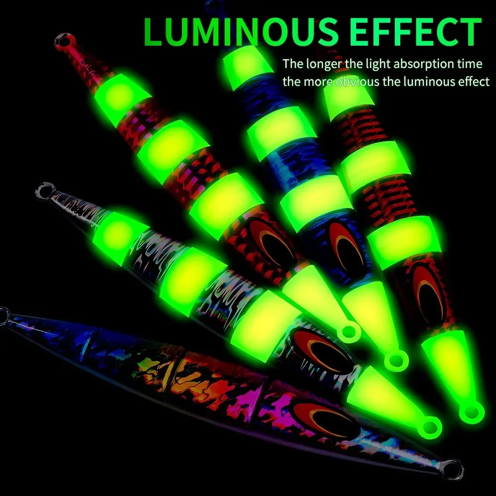 Lote de 5 unidades de Metal luminoso para pesca en barco de aguas profundas, deslizador de sardina, señuelo de Jigging, plantilla de Metal fundido largo, juego de plantillas de pesca en el mar - imagen 5