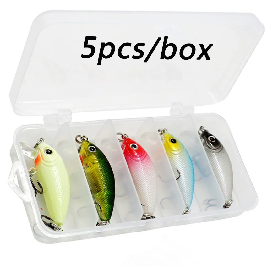 Señuelo de Pesca Minnow, 5 uds., 4,6 cm, 5g, cebo duro Topwater, cebo Wobbler, manivela, carpa, lubina rayada, caja de aparejos de Pesca SwimBait - imagen 4
