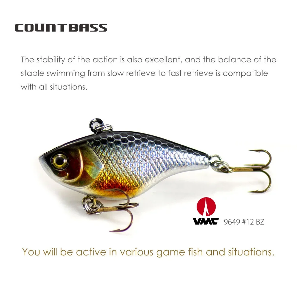 Countbass Vibration Wobblers 40mm 4,6g cebos duros Crankbaits sin labios hundimiento Señuelos de pesca de pescador para agua dulce