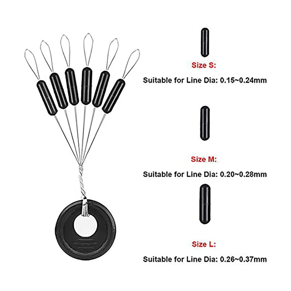 Tapón de corcho de pesca, 60 uds./10 grupos, 6 en 1, tapón de cuentas de goma negras, flotador de pesca, frijoles, flotador espacial, accesorios - imagen 2