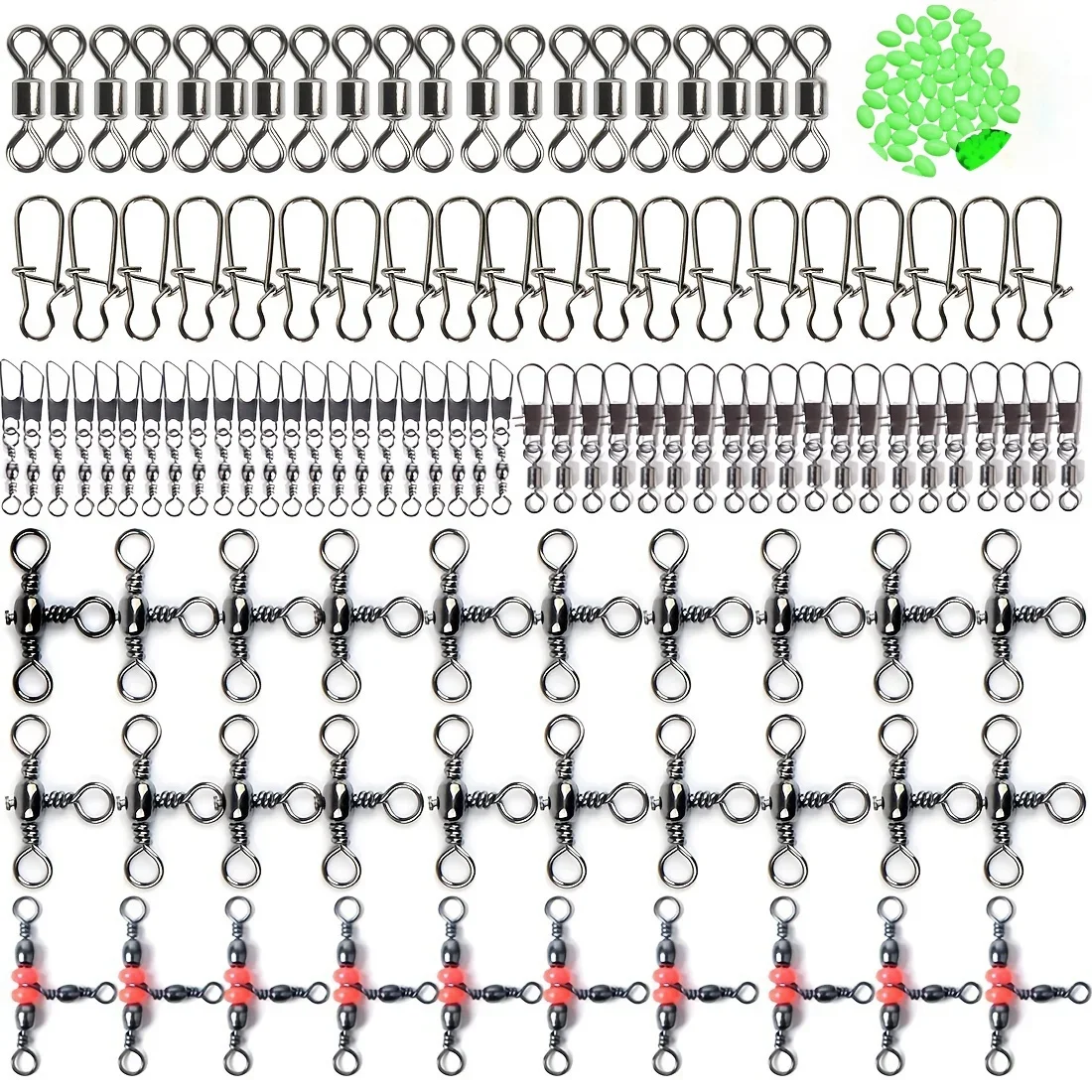 Una caja de 140 cierres giratorios de pesca: cierres giratorios de bolas, conectores giratorios en T y cierres de barril para una pesca fácil - imagen 2