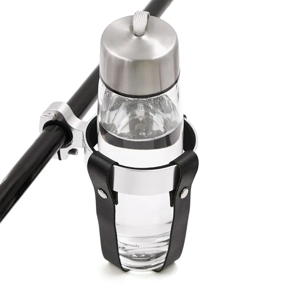 Portavasos Vintage de cuero para bicicleta, práctico soporte con abrazadera de Metal, fácil de instalar, textura negra - imagen 2