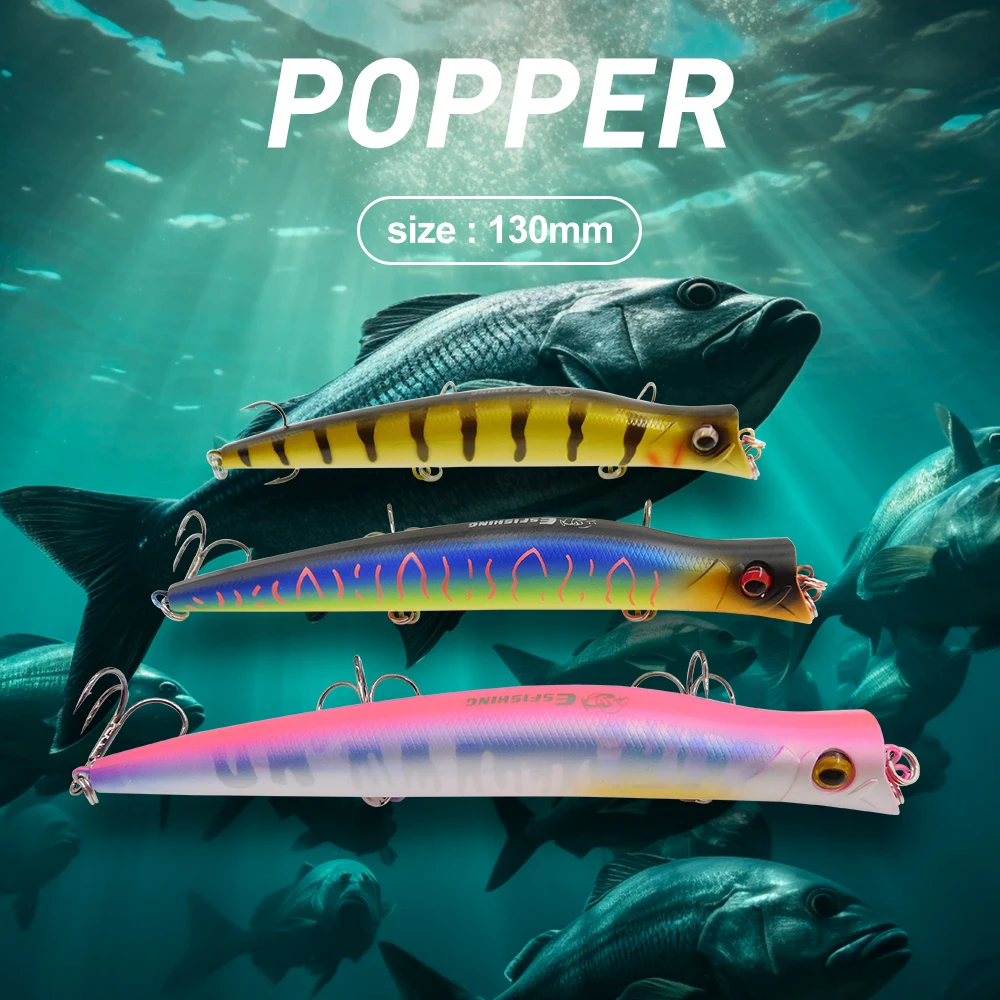 ESFISHING Señuelos de pesca flotantes superficie Popper Darter King 13cm 17,5g dos cebos duros profesionales de buceo agua superior - imagen 2