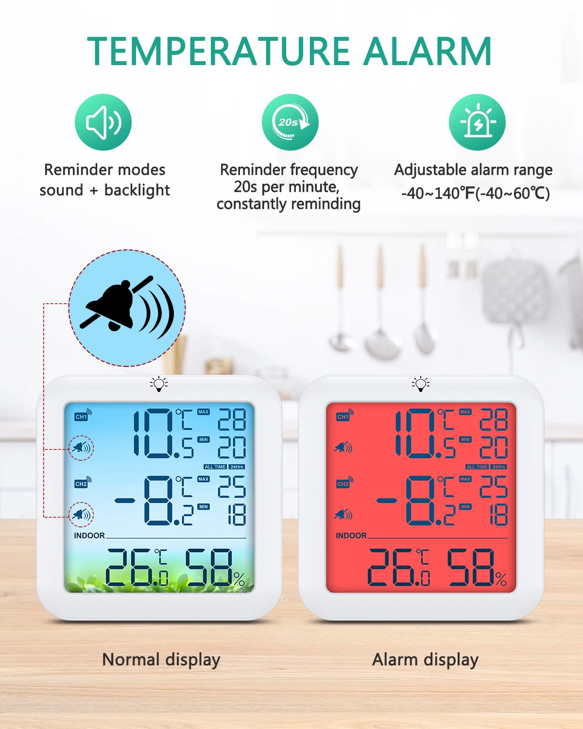 Termómetro inalámbrico para nevera con alarma ORIA - imagen 3