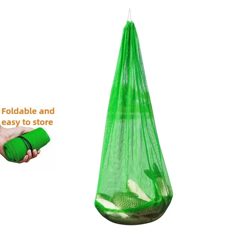 Bolsa de malla de pesca plegable portátil, rejilla pequeña, bolsa de redes para peces vivos, paquete de bolsa de red para la boca para almacenamiento, equipo de pesca - imagen 2