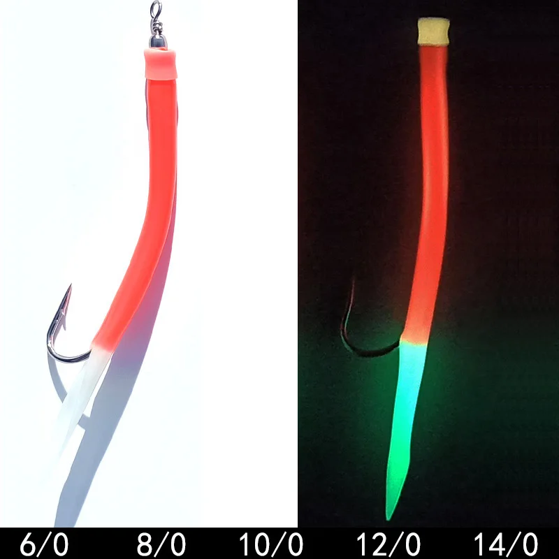 5 unids/lote rojo luminoso con Flasher bacalao pesca atún mar Sabiki Rig 6/0-14/0 anzuelos de pesca de mar brillantes accesorios de pesca de barco - imagen 3