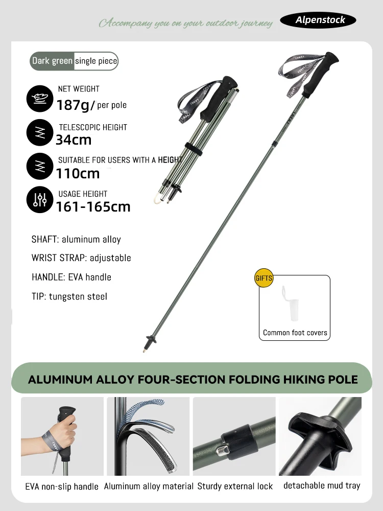 Palo de senderismo plegable ultraligero, bastón telescópico con bloqueo externo de aleación de aluminio, equipo de palo de escalada para senderismo al aire libre