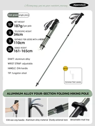 Palo de senderismo plegable ultraligero, bastón telescópico con bloqueo externo de aleación de aluminio, equipo de palo de escalada para senderismo al aire libre