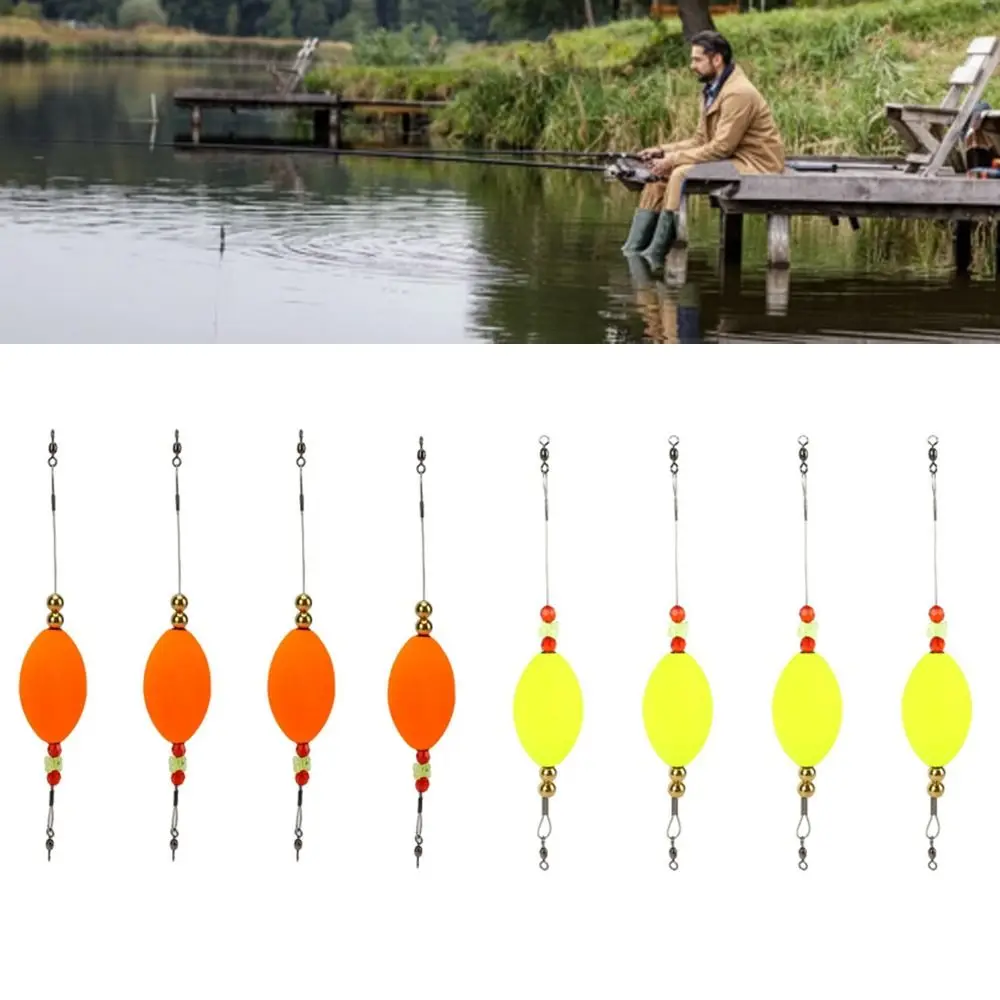 Flotador de corcho de pescado rojo de alta sensibilidad, 4 Uds., alta visibilidad con alambre de acero, corcho de pesca con cuentas de cobre, flotador de pesca ovalado - imagen 3